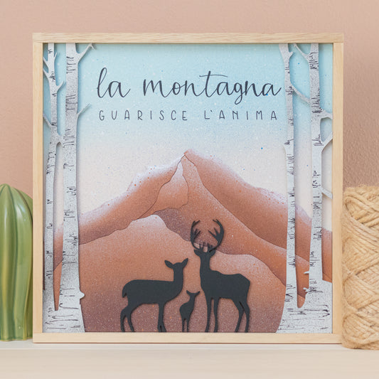 Quadro montagna famiglia di cervi