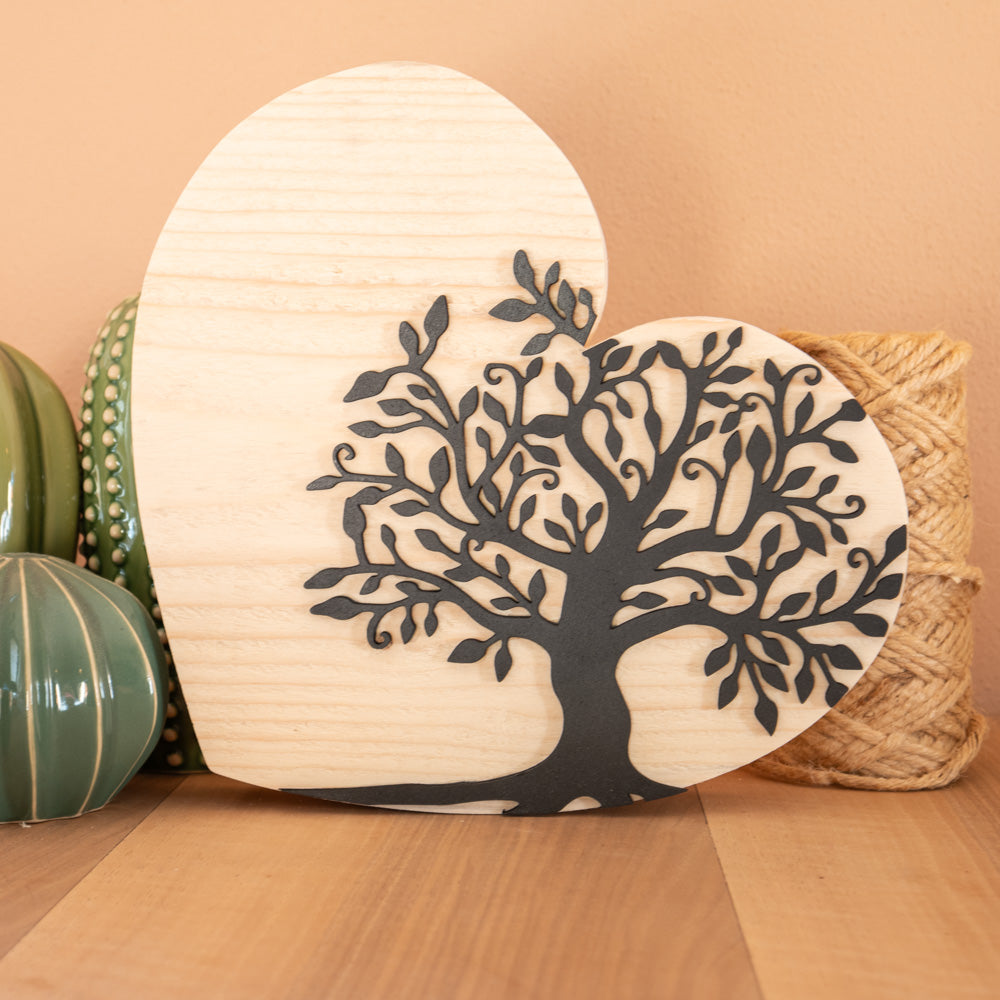 Cuore in legno massello - albero della vita
